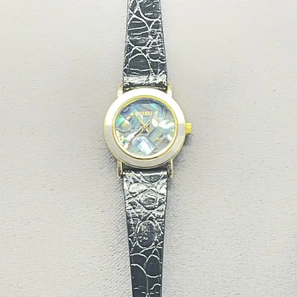 VNT Gitano Abalone Mother of Pearl Shell Dial Quartz Women’s Watch Black Leather